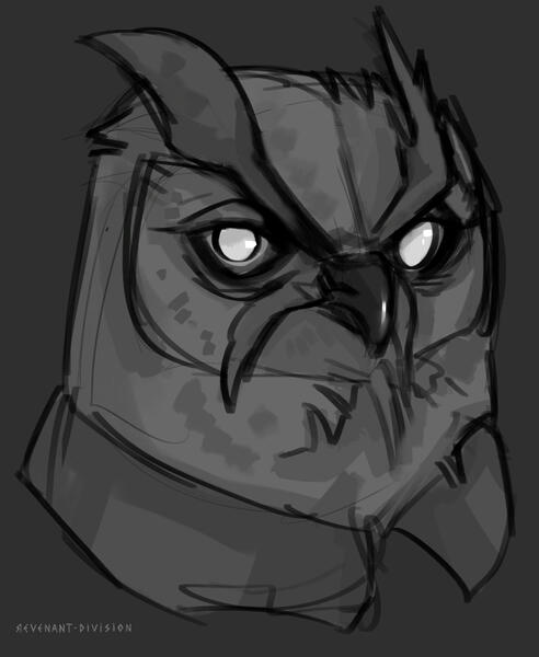 C :: owl guy Fun DnD oc, monochrome sketch